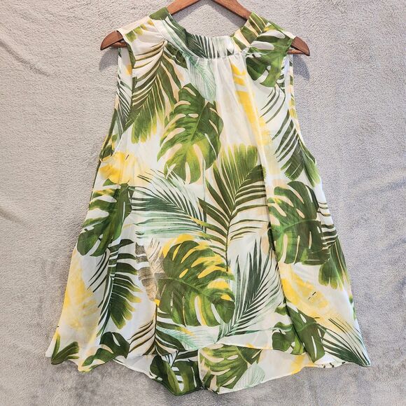 Kate & Mallory Tops - Kate & Mallory White Leaf Print Sheer Sleeveless Tunic Size 1X Beach Coastal